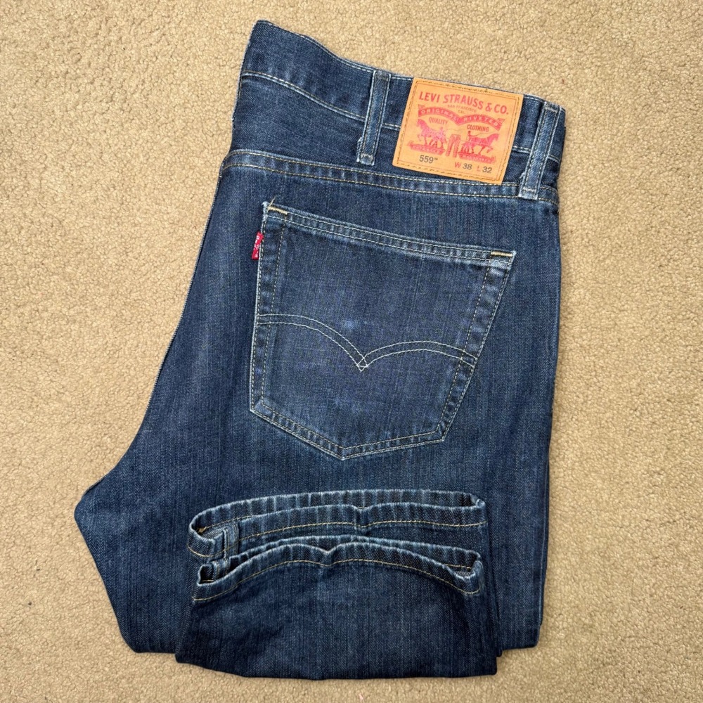 Levi's 559 Relaxed Straight Jeans Mens 38/32 (39.5/31) Dark Wash Denim Cotton